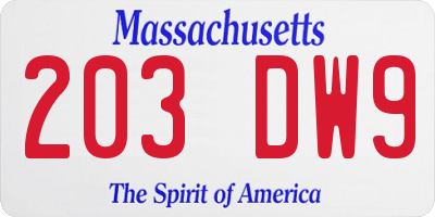 MA license plate 203DW9