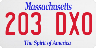 MA license plate 203DX0