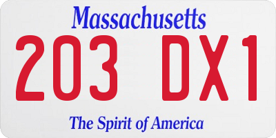 MA license plate 203DX1