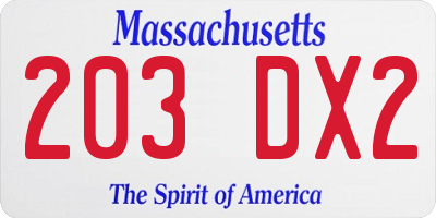 MA license plate 203DX2