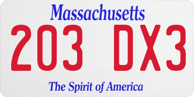 MA license plate 203DX3