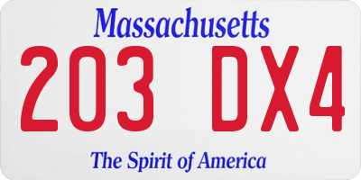 MA license plate 203DX4