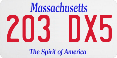MA license plate 203DX5