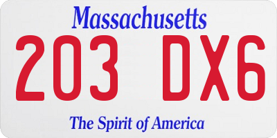 MA license plate 203DX6