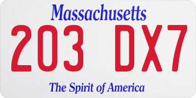 MA license plate 203DX7