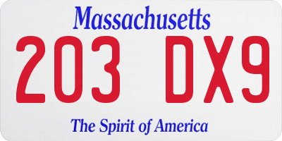 MA license plate 203DX9