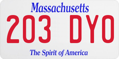 MA license plate 203DY0
