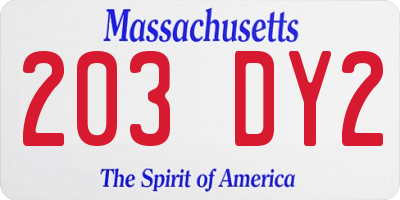 MA license plate 203DY2