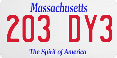 MA license plate 203DY3