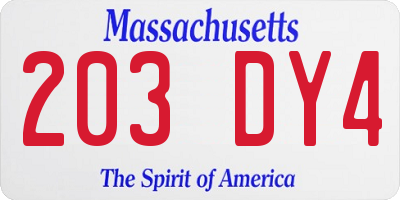 MA license plate 203DY4