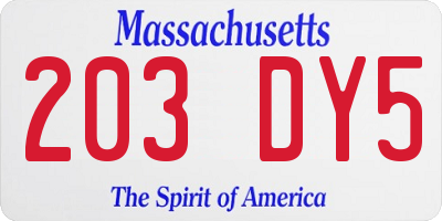 MA license plate 203DY5