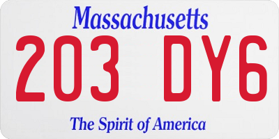 MA license plate 203DY6