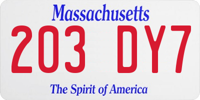 MA license plate 203DY7