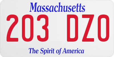 MA license plate 203DZ0