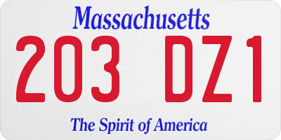 MA license plate 203DZ1