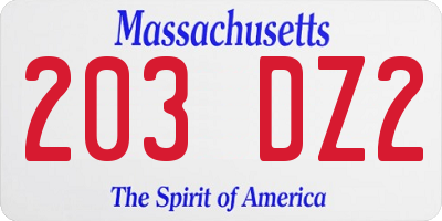 MA license plate 203DZ2