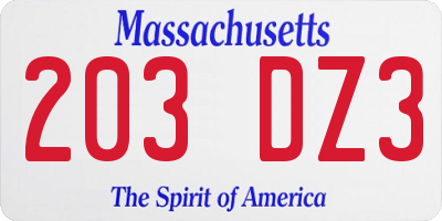 MA license plate 203DZ3