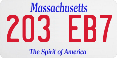 MA license plate 203EB7