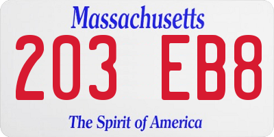 MA license plate 203EB8