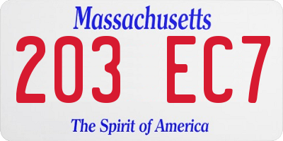 MA license plate 203EC7