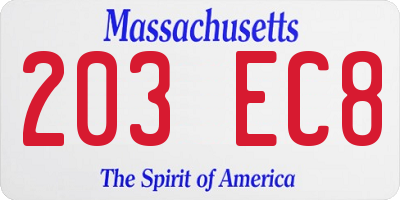 MA license plate 203EC8