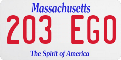 MA license plate 203EG0