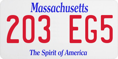 MA license plate 203EG5