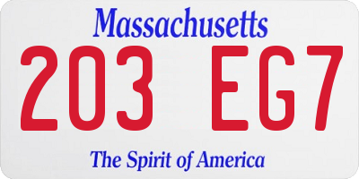 MA license plate 203EG7