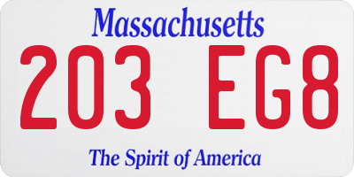 MA license plate 203EG8