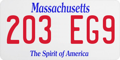 MA license plate 203EG9