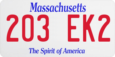 MA license plate 203EK2