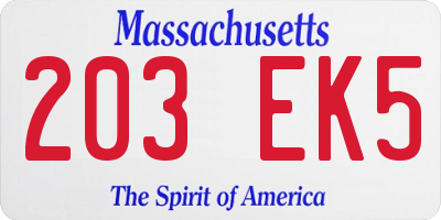 MA license plate 203EK5