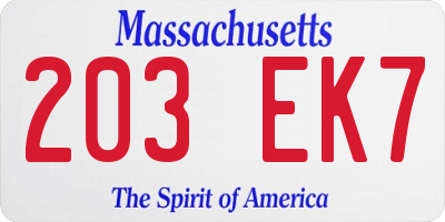 MA license plate 203EK7