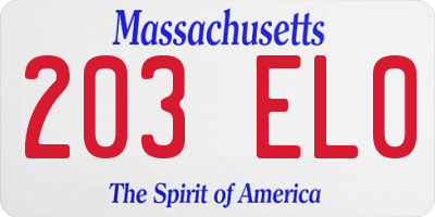 MA license plate 203EL0