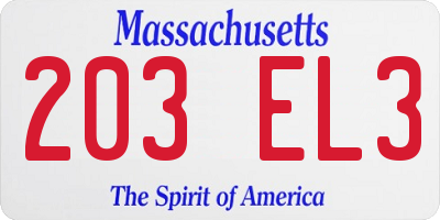 MA license plate 203EL3