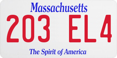 MA license plate 203EL4