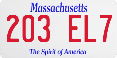 MA license plate 203EL7