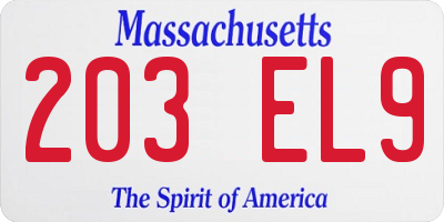 MA license plate 203EL9