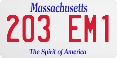 MA license plate 203EM1
