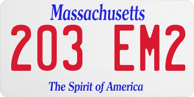 MA license plate 203EM2