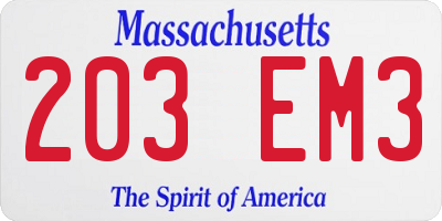 MA license plate 203EM3