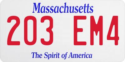 MA license plate 203EM4