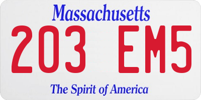 MA license plate 203EM5