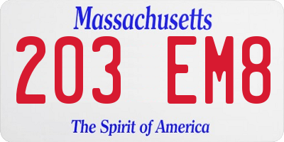 MA license plate 203EM8