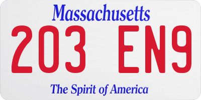 MA license plate 203EN9