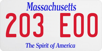 MA license plate 203EO0