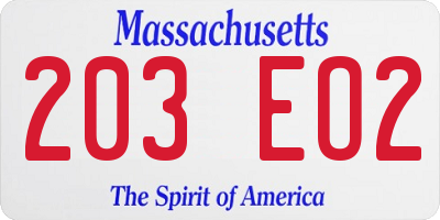 MA license plate 203EO2