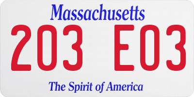 MA license plate 203EO3