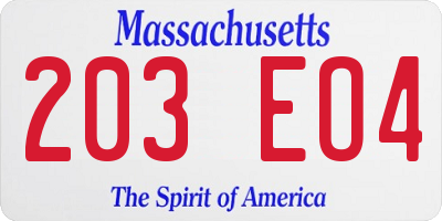 MA license plate 203EO4