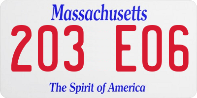 MA license plate 203EO6
